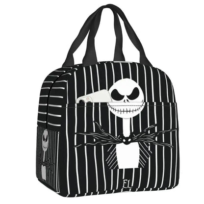 EtherealBe Nightmare Before Christmas Halloween lunch bag featuring Jack Skellington design and black stripes