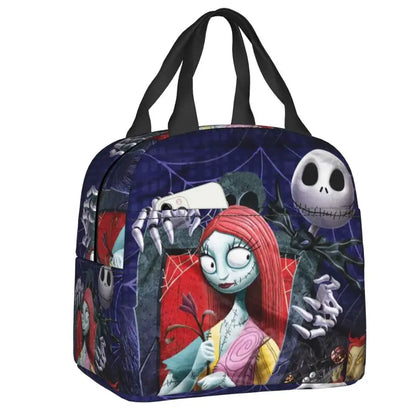 EtherealBe Nightmare Before Christmas Halloween lunch bag featuring Sally and Jack Skellington design