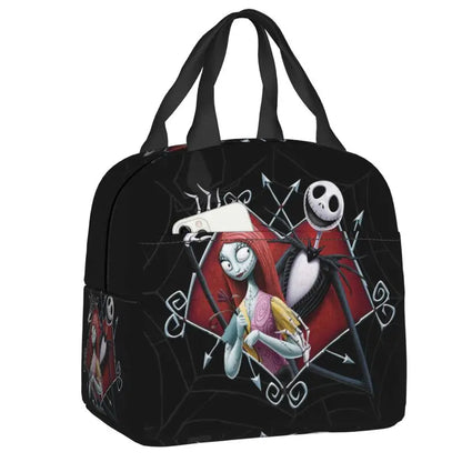 Nightmare Before Christmas Halloween lunch bag featuring Jack Skellington and Sally with a spooky design