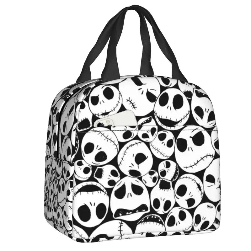 EtherealBe Nightmare Before Christmas Halloween lunch bag featuring Jack Skellington designs in black and white