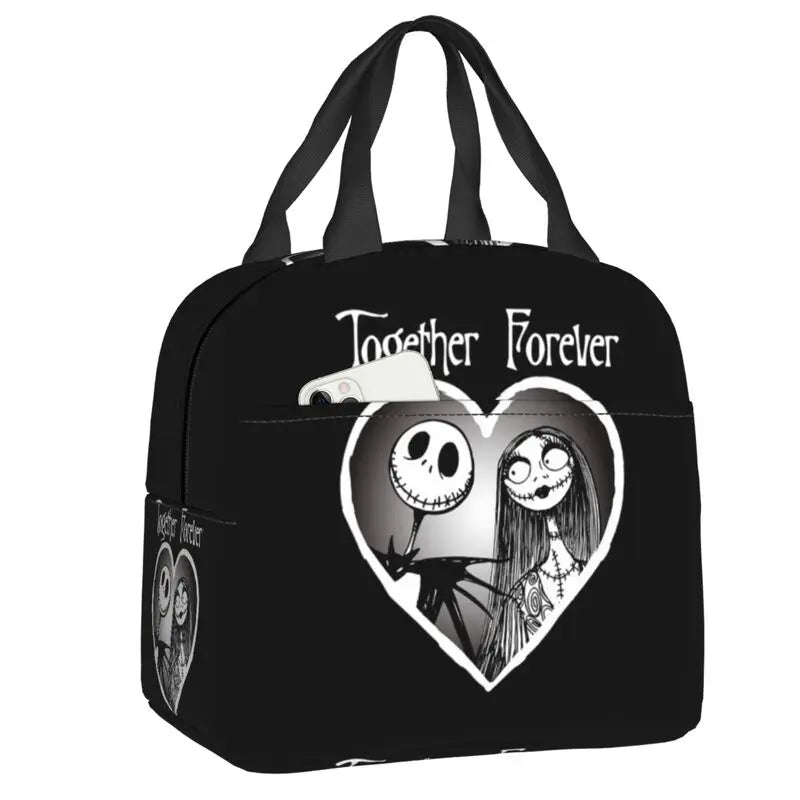EtherealBe Nightmare Before Christmas Halloween lunch bag with Jack and Sally design in black
