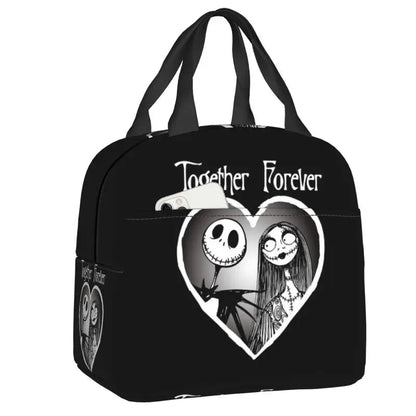 EtherealBe Nightmare Before Christmas Halloween lunch bag with Jack and Sally design in black