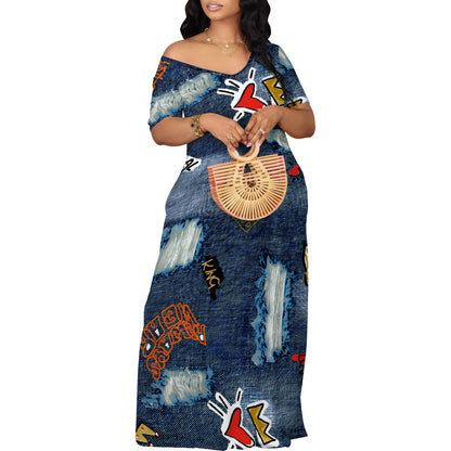 EtherealBe off shoulder printed maxi dress in vibrant colors with unique graphic designs