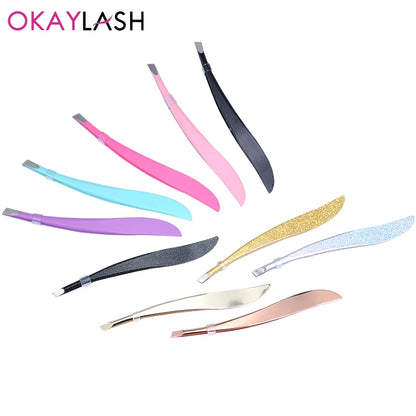 Colorful stainless steel lash clamps in various shades for lash extension application