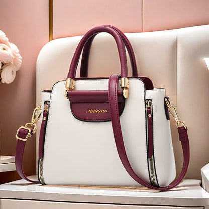 EtherealBe white and burgundy leather satchel with gold hardware and detachable strap trendsetting handbags for women 2025