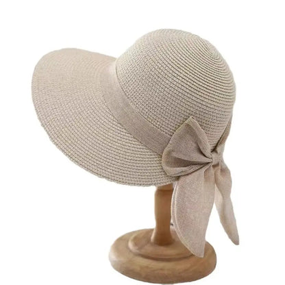EtherealBe Panama bowknot bucket sun hat with wide brim and fashionable bow detail in neutral color