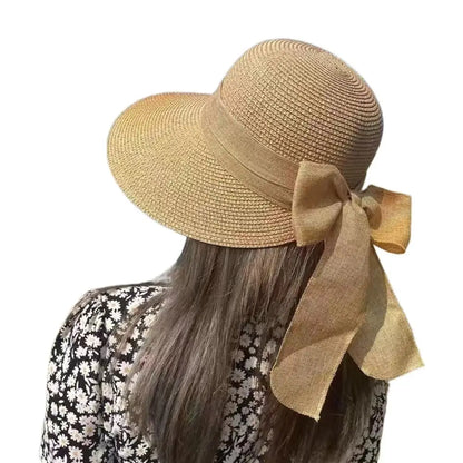 EtherealBe Panama bowknot bucket sun hat in natural raffia with a stylish bow for summer outings