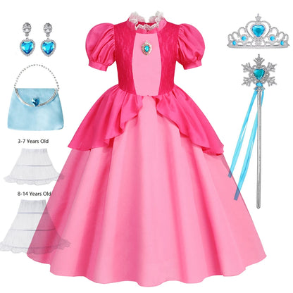 EtherealBe peach princess Halloween costume for kids with dress, crown, wand, and accessories