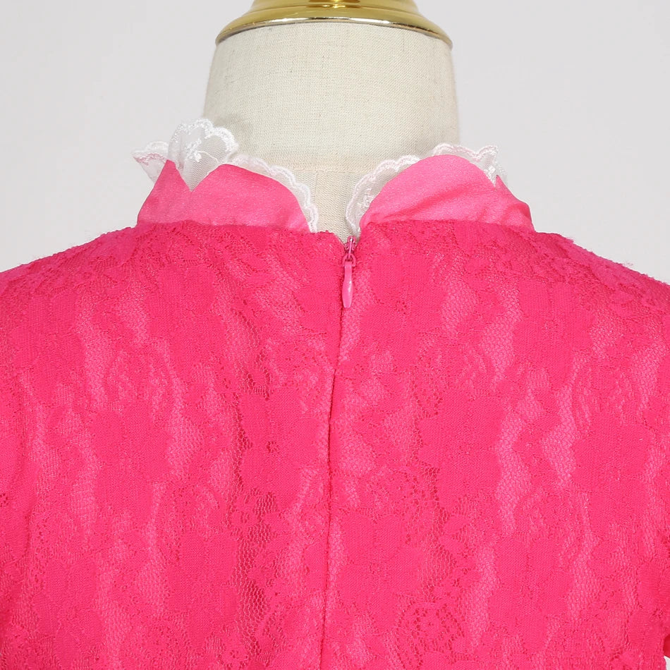 Back view of a pink lace detail for a peach princess Halloween costume for kids