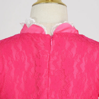 Back view of a pink lace detail for a peach princess Halloween costume for kids