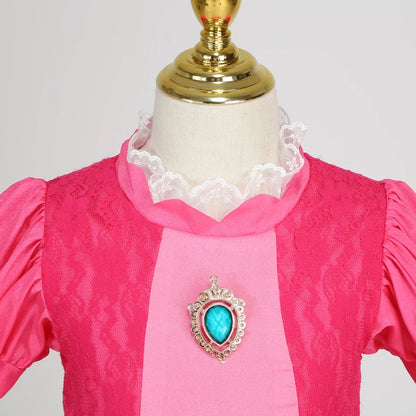 EtherealBe peach princess Halloween costume for kids featuring a pink dress with lace details