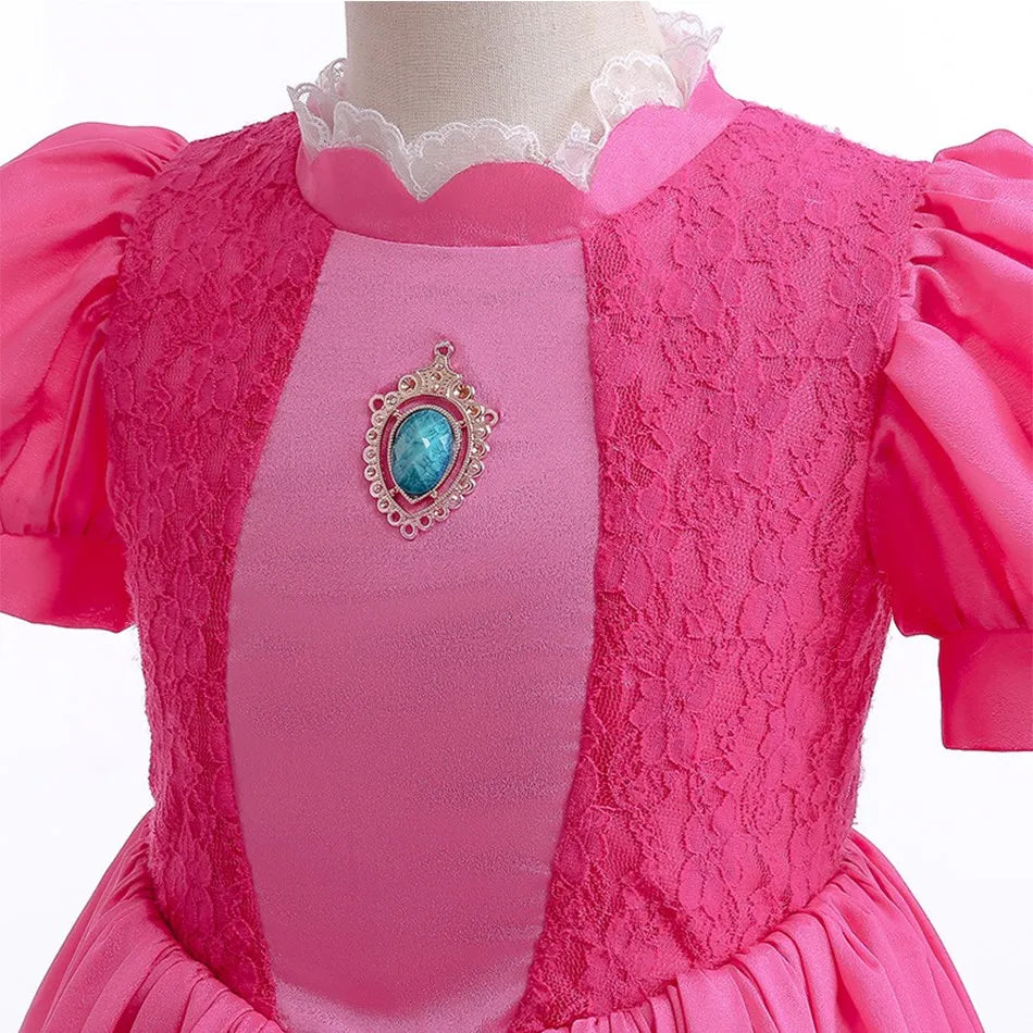 EtherealBe peach princess Halloween costume for kids featuring a pink lace design and elegant detailing
