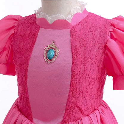 EtherealBe peach princess Halloween costume for kids featuring a pink lace design and elegant detailing