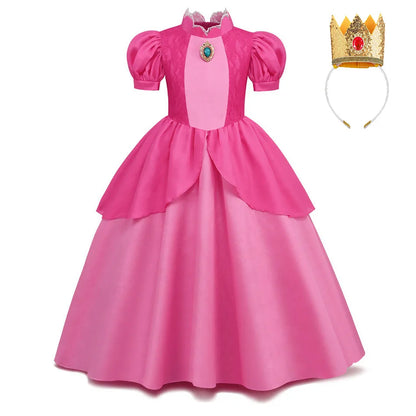 EtherealBe Peach princess Halloween costume for kids with a pink dress and crown accessory
