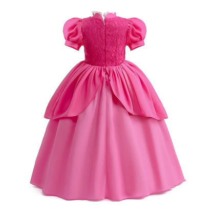 EtherealBe Peach princess Halloween costume for kids with elegant puff sleeves and a full skirt