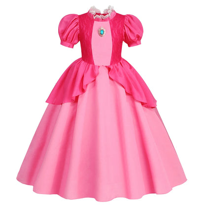 EtherealBe Peach Princess Halloween costume for kids with pink dress and puff sleeves