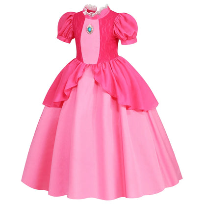 EtherealBe Peach Princess Halloween Costume for Kids with Balloon Sleeves and Fancy Skirt