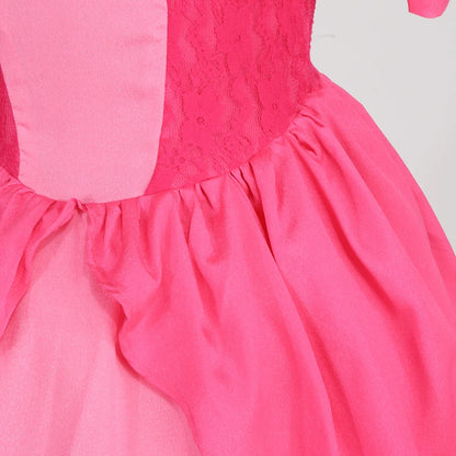 EtherealBe peach princess Halloween costume for kids featuring a vibrant pink dress with flowing skirt
