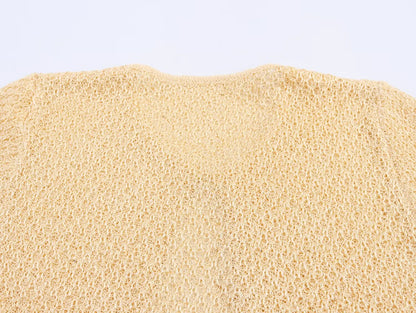 EtherealBe pearl embellished knitted vest for women in soft beige with a textured finish