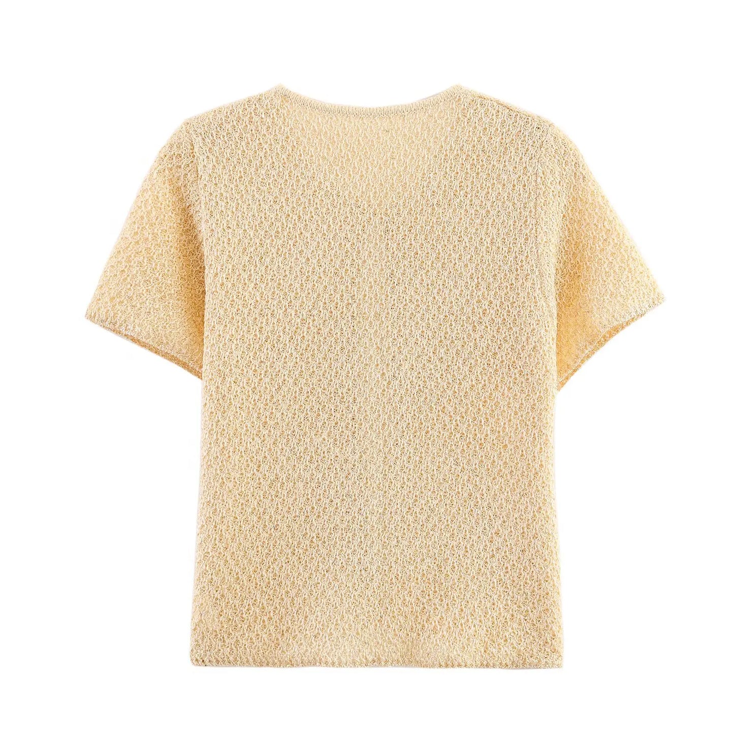 EtherealBe pearl embellished knitted vest for women in a soft yellow color with a textured design