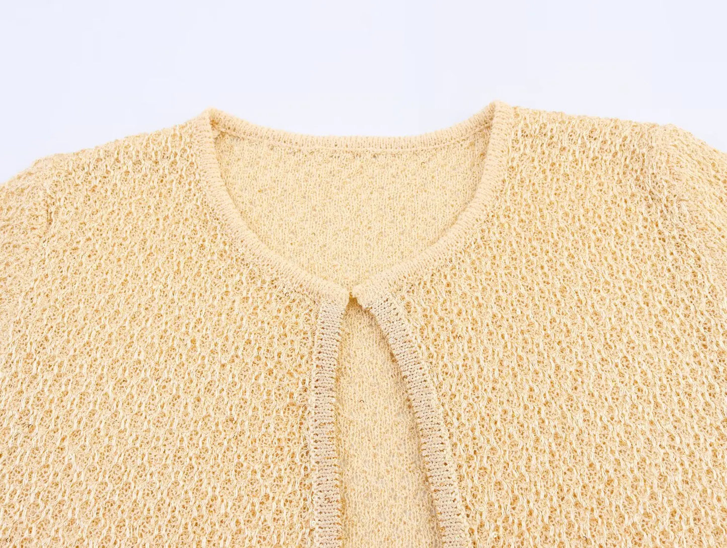 EtherealBe pearl embellished knitted vest for women in soft beige with open front design