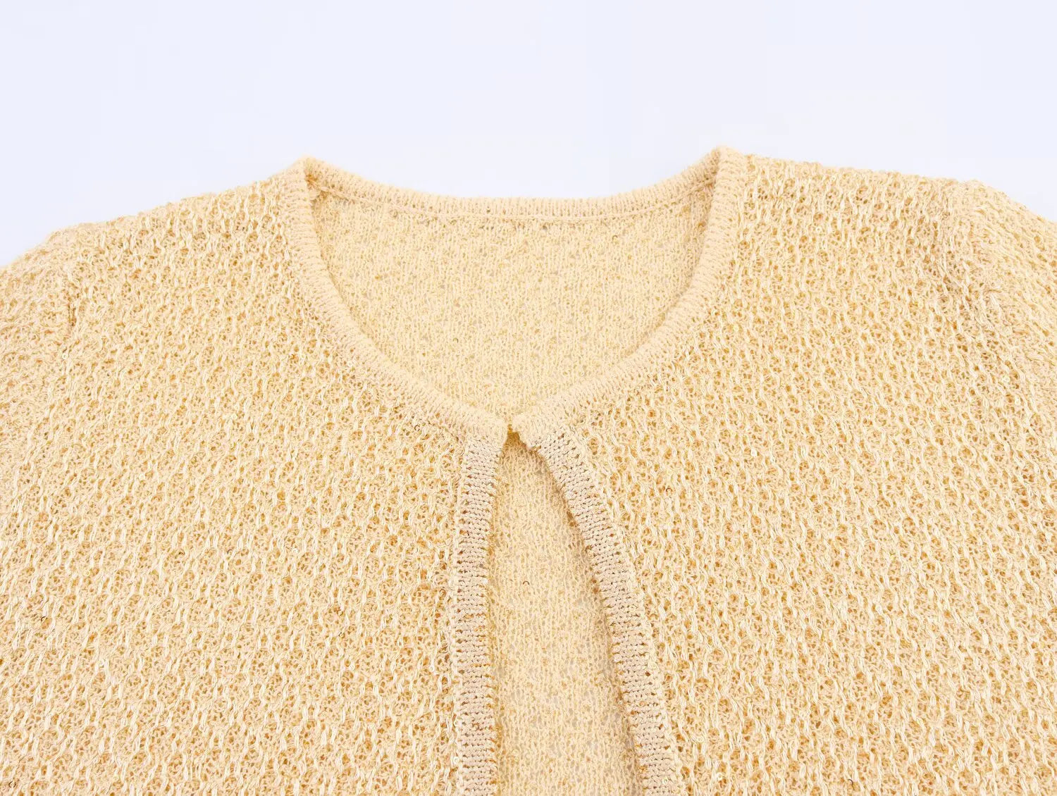 EtherealBe pearl embellished knitted vest for women in soft beige with open front design
