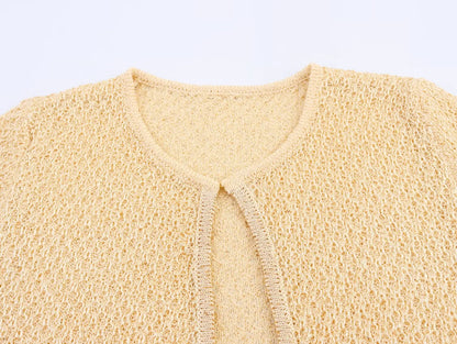 EtherealBe pearl embellished knitted vest for women in soft beige with open front design