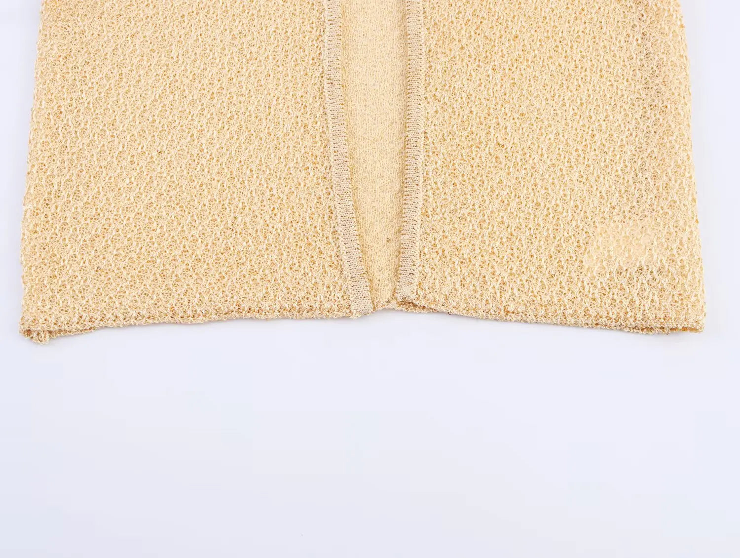 EtherealBe pearl embellished knitted vest for women in a soft beige color with an open front design