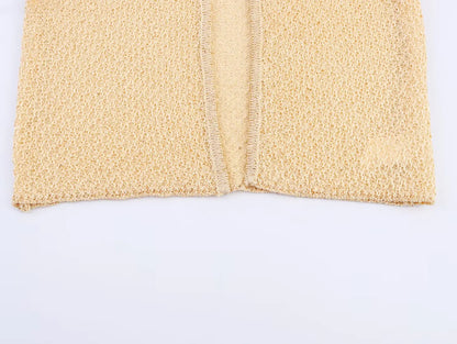 EtherealBe pearl embellished knitted vest for women in a soft beige color with an open front design
