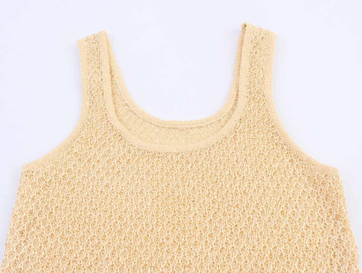 EtherealBe pearl embellished knitted vest for women in soft beige color with a textured design
