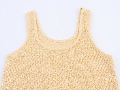 EtherealBe pearl embellished knitted vest for women in soft beige color with a textured design
