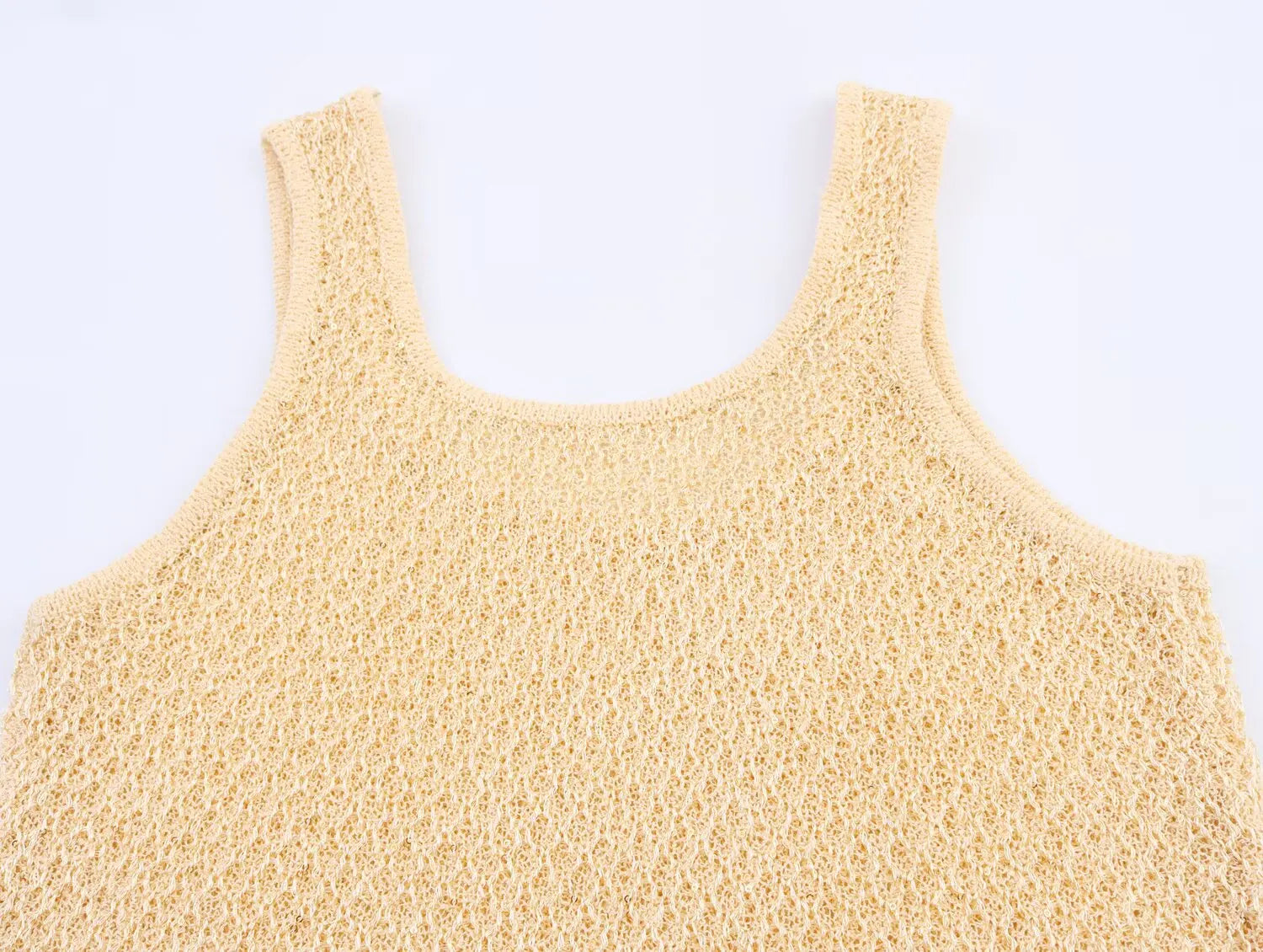 EtherealBe pearl embellished knitted vest for women in a cream color with a delicate open-knit design