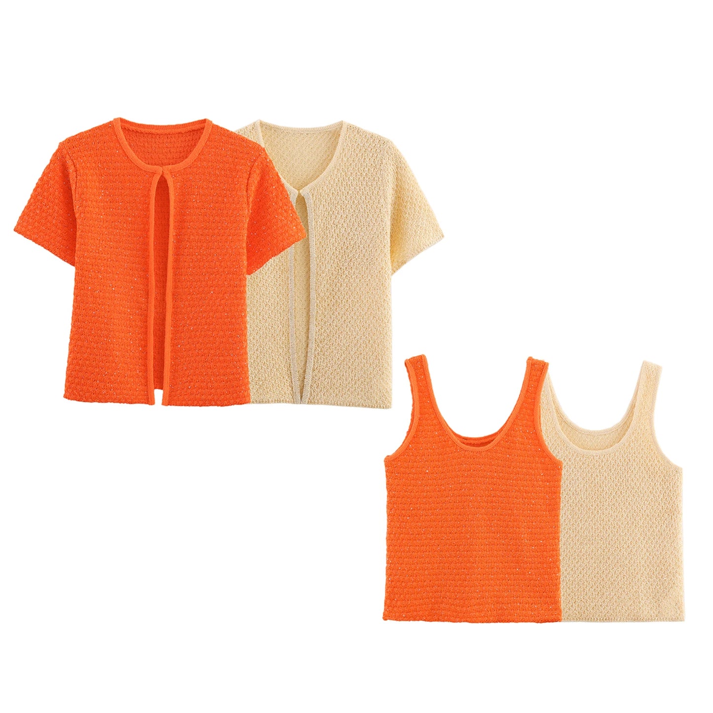 EtherealBe pearl embellished knitted vest for women in orange and cream colors, perfect for layering