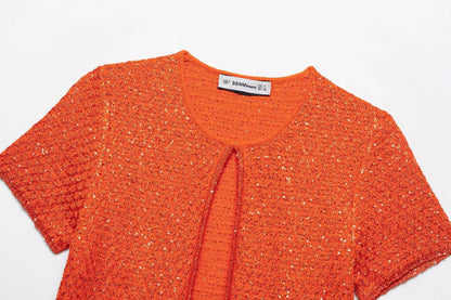 EtherealBe orange pearl embellished knitted vest for women with a lightweight and stylish design