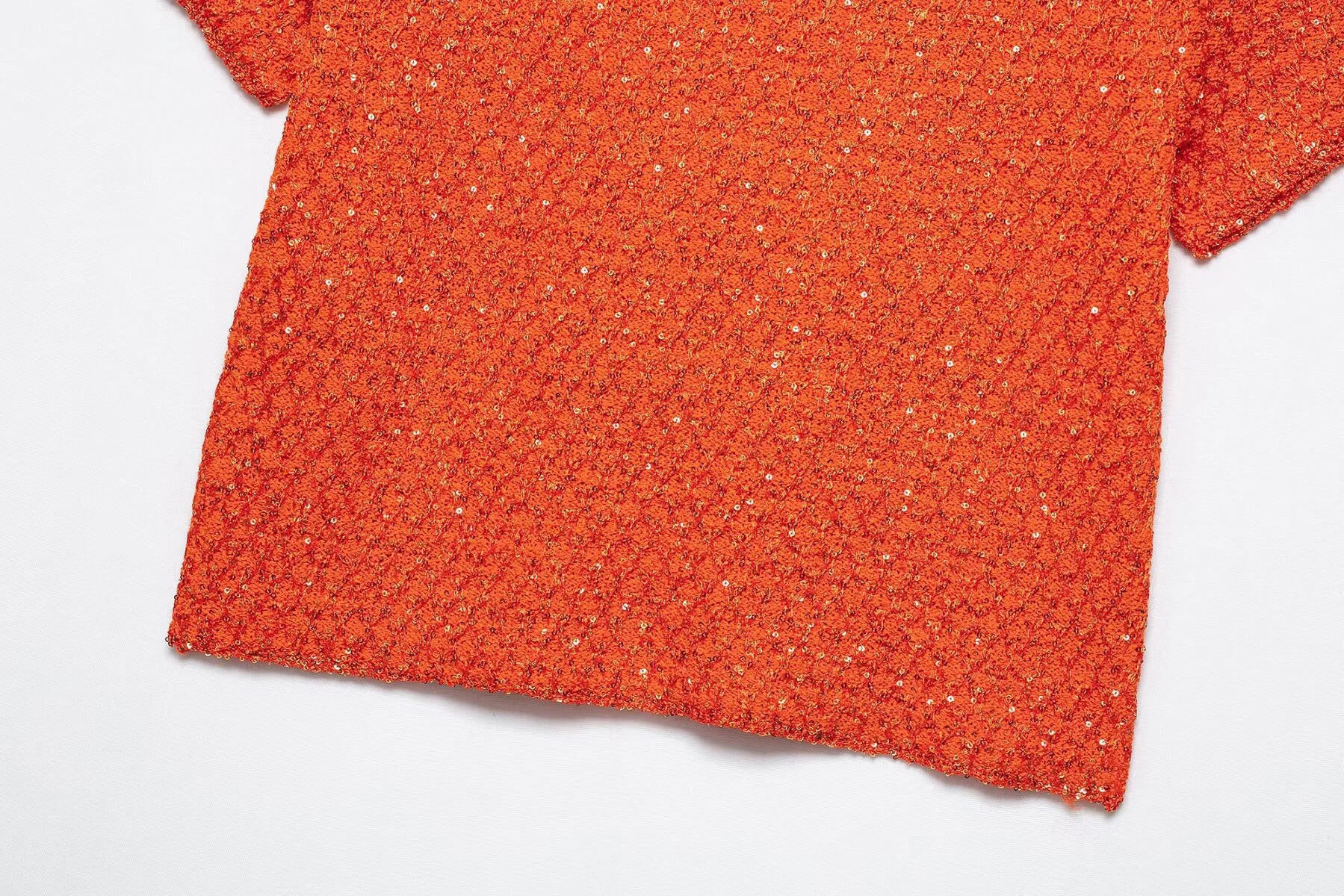 EtherealBe pearl embellished knitted vest for women in vibrant orange color with textured fabric