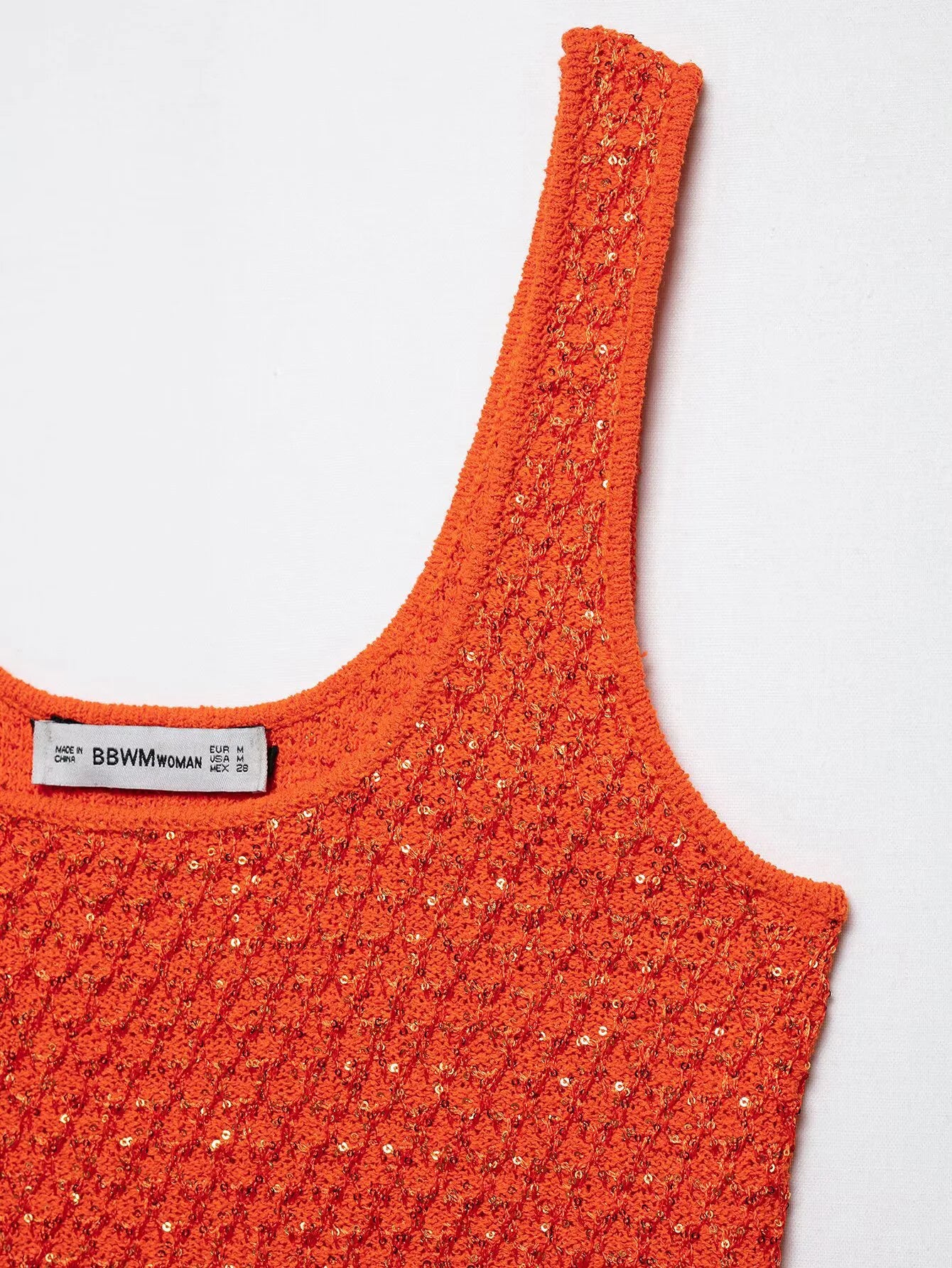 EtherealBe pearl embellished knitted vest for women in vibrant orange color with textured design