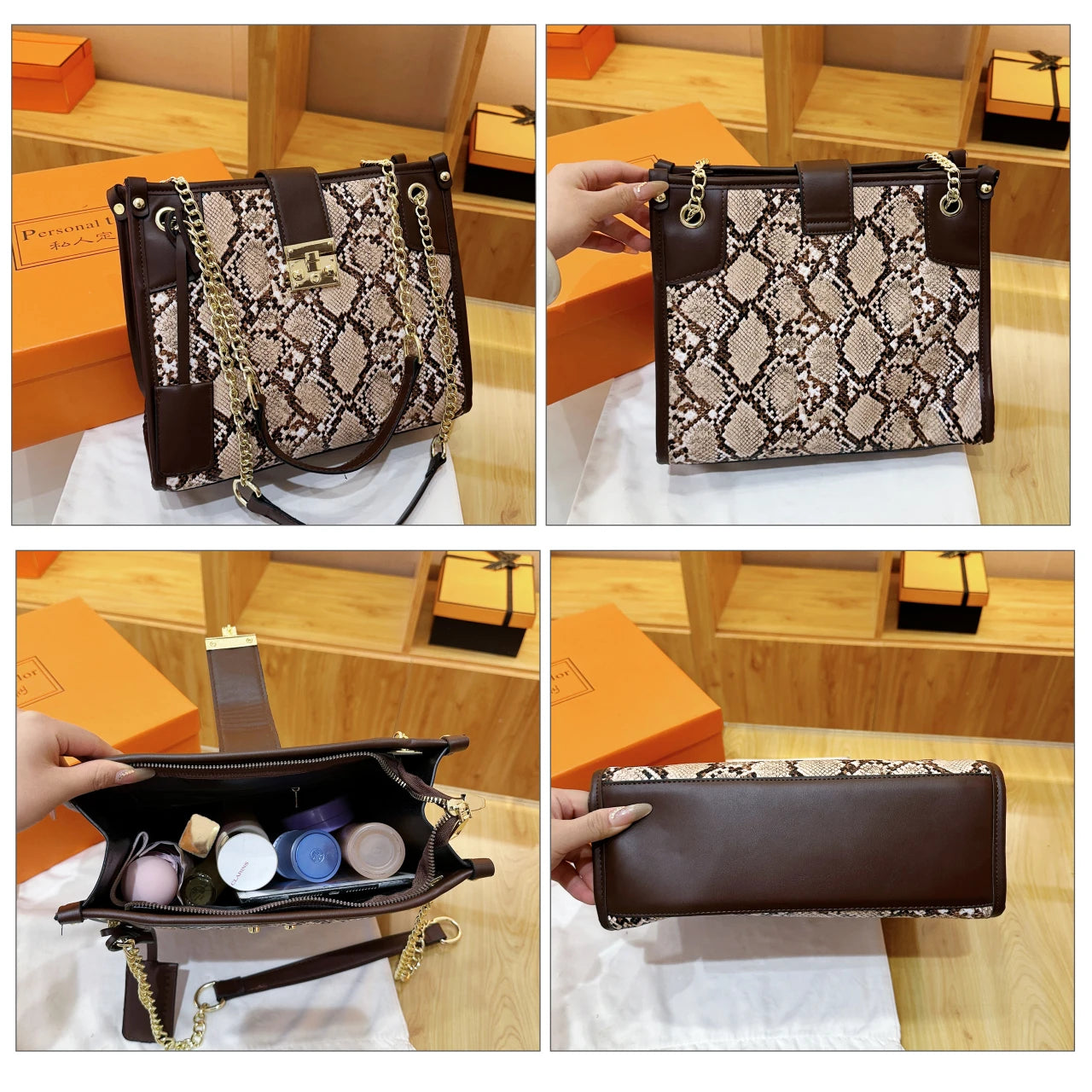 EtherealBe snake print leather shoulder bag with elegant design and spacious interior for everyday use