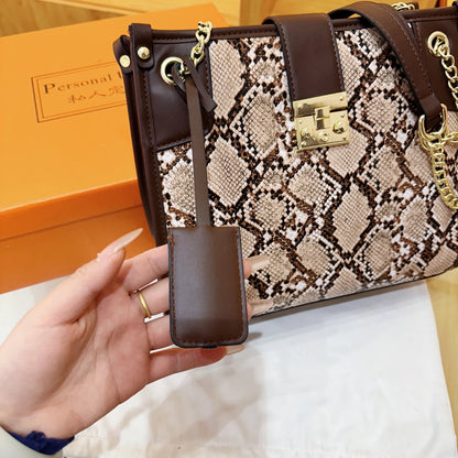 EtherealBe snake print leather shoulder bag with gold chain and stylish design for everyday use