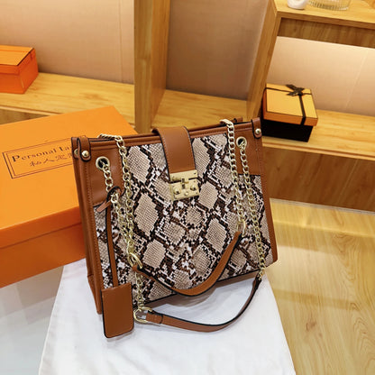 EtherealBe snake print leather shoulder bag with stylish chain details and a chic design