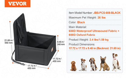 VEVOR Dog Car Seat Waterproof Dog Booster Seat Pet Car Seat with Clip-On Safety Leash PP Cotton Car Bed for Medium & Large Dog
