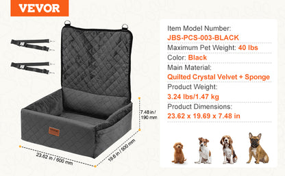 VEVOR Dog Car Seat Waterproof Dog Booster Seat Pet Car Seat with Clip-On Safety Leash PP Cotton Car Bed for Medium & Large Dog