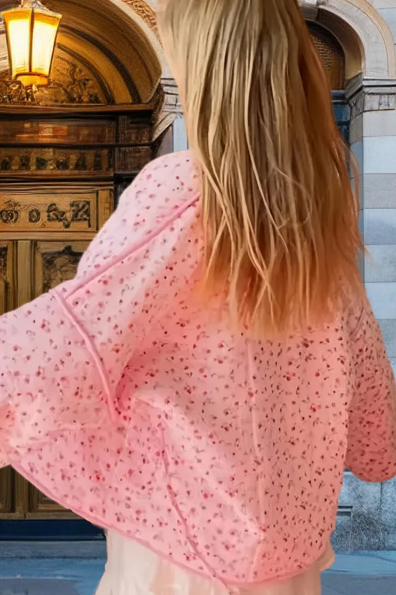 EtherealBe pink floral cotton jacket for women with lightweight design for a stylish look