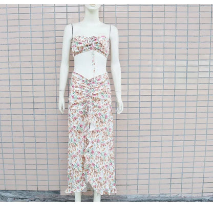 EtherealBe pleated ruffle edge dress set in floral design, perfect for summer outings and special occasions