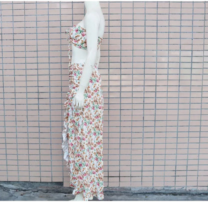 EtherealBe pleated ruffle edge dress set in floral print showcasing a stylish summer look