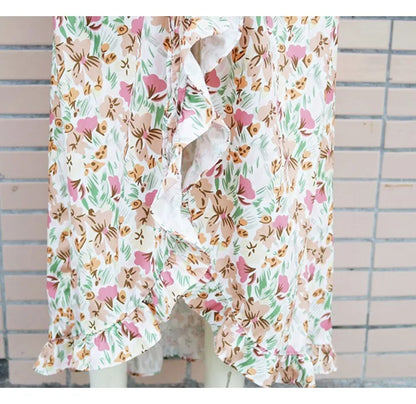 EtherealBe pleated ruffle edge dress set featuring a floral print and delicate ruffles for a stylish look