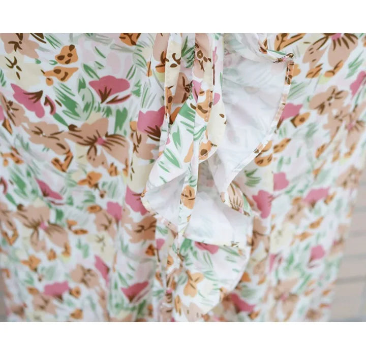 Floral pleated ruffle edge dress set by EtherealBe featuring colorful prints and elegant design