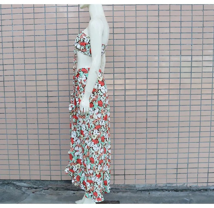 EtherealBe pleated ruffle edge dress set in floral design for a stylish summer look