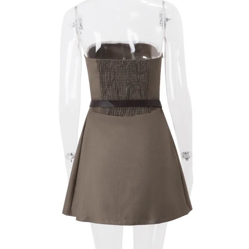 EtherealBe pleated skirt slim fit dress with a fitted bodice and adjustable belt at the waist
