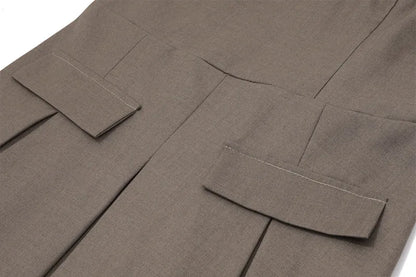 EtherealBe pleated skirt slim fit dress in brown with stylish pockets and tailored design