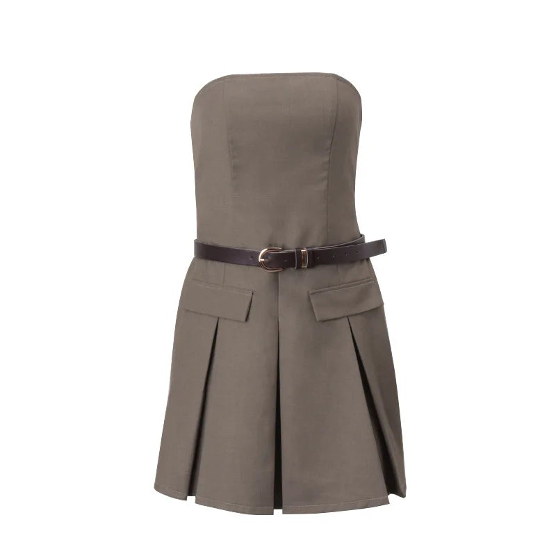 EtherealBe pleated skirt slim fit dress with a belted waist and stylish design for any occasion